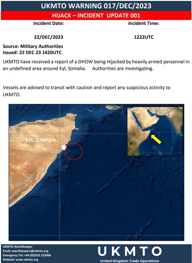 تقارير عن اختطاف سفينة قبالة سواحل الصومال